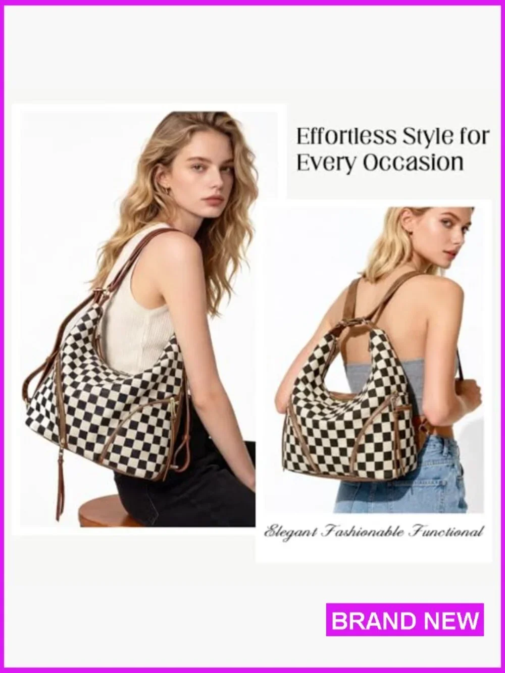 PU Leather Hobo Bag 3-in-1 Convertible Backpack Shoulder Crossbody with Pouch